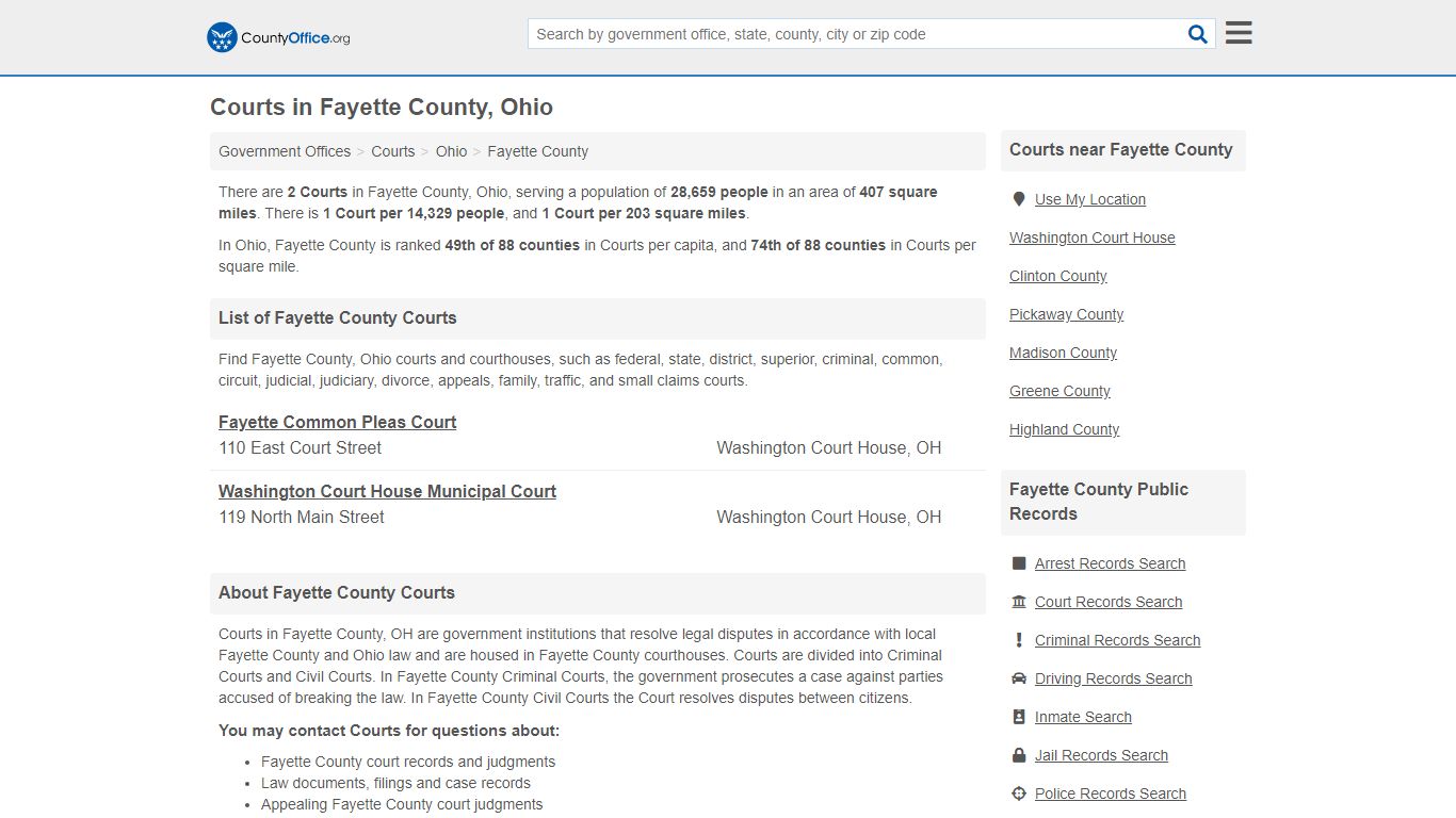 Courts - Fayette County, OH (Court Records & Calendars)
